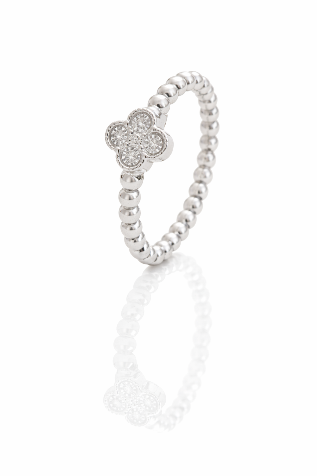 ANILLO DE PLATA 925 CON TRÉBOL DE CUATRO HOJAS EN CIRCONITAS