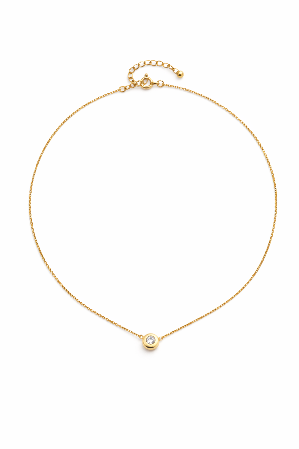 COLLAR DE PLATA 925 BAÑADA EN ORO DE 18K PUNTO DE LUZ CON CIRCONITA BRILLANTE